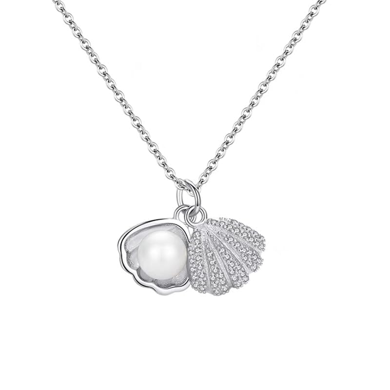 Meenaz Silver Pendant Necklace For Women Girls Ladies Girlfriend Wife Moti Shell Pearl Necklace For Woman Stylish Locket Diamond