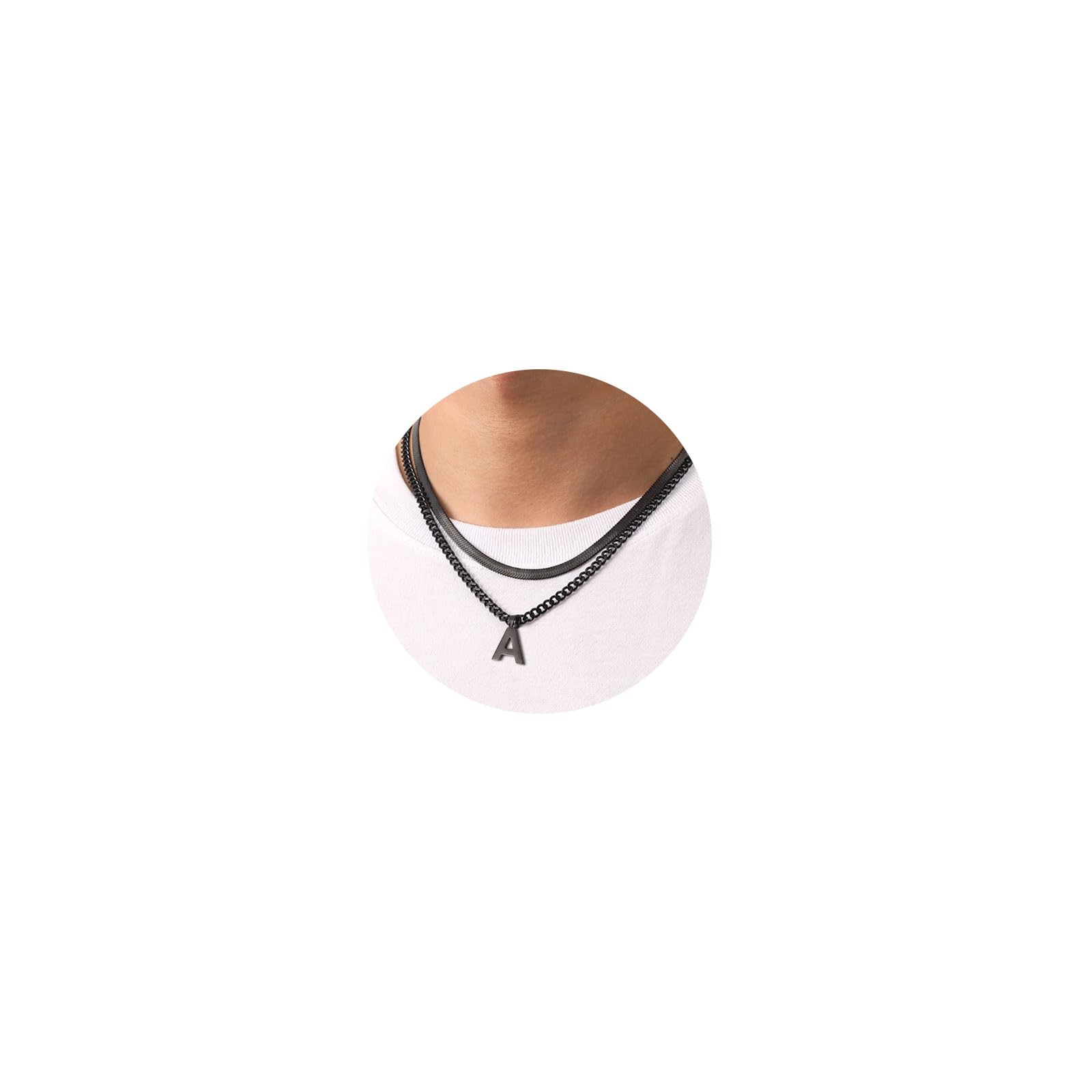 P.BLAKE Layered Initial A Pendant Necklace for Men Boys, Stainless Steel Letter Cuban Link Herringbone Chain Jewelry Collar Cade