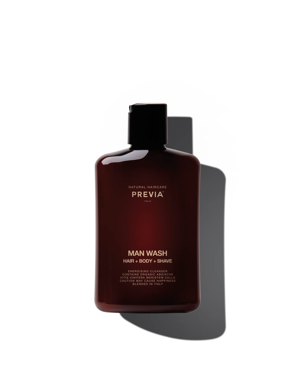 PREVIA Man Wash 3-in-1 Cleanser Hair Shampoo Anti Dandruff Body Wash & Shaving Conditioner Vegan Formula with Organic Absinthe E