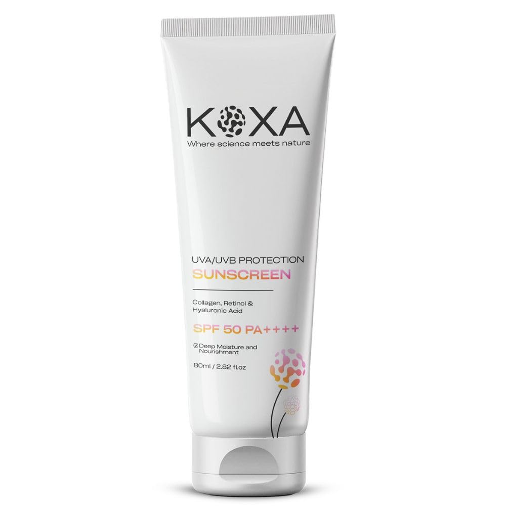 KOXA SPF 50 PA++++ Sunscreen with Collagen, Retinol & Hyaluronic Acid | Broad Spectrum UVA/UVB Protection | Deep Moisture & Nour