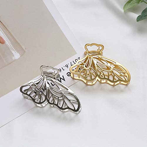 Large Metal Hair Claw Clips, Butterfly Barrette, Non-Slip Hollow Jaw Clamp Clips, Hairpins For Women And Girls (Gold, Silver)