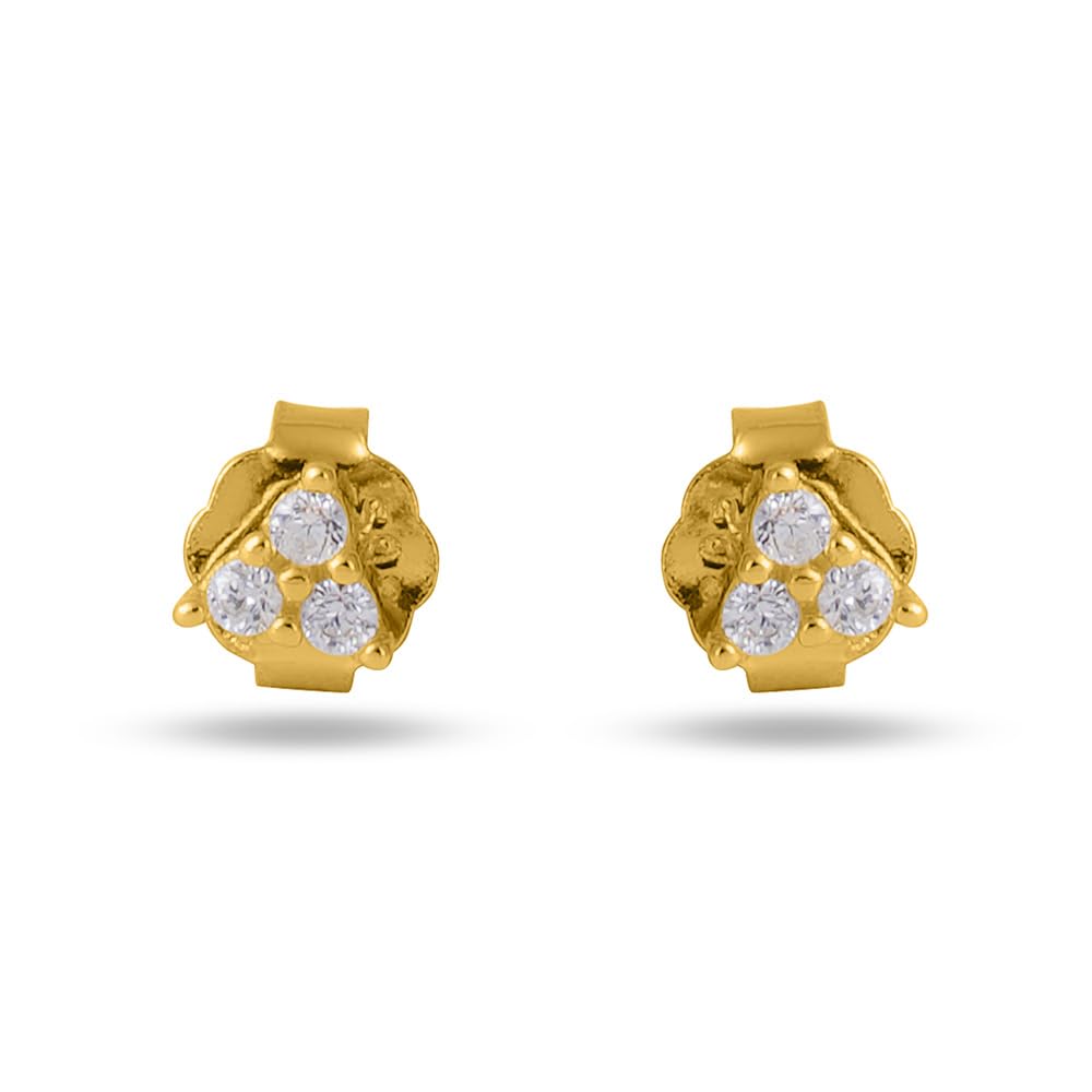 Palmonas 18K Gold Plated Trinal Solitaire Stud Earrings For Womens Waterproof & AntiTarnish