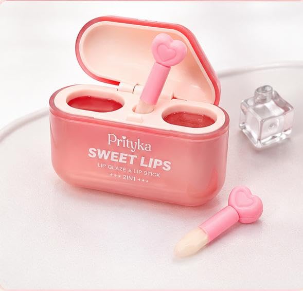 Prityka Heart Lip Gloss Duo Set  Cute Earbuds Case Style Lip Gloss For Women & Girls | HighShine Moisturizing NonSticky Gloss