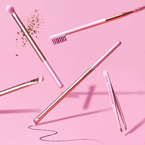 Naturally Beautiful Eye Set By Real Techniques For Women - 5 Pc Tapered Shadow Brush - 355, Brow Highlighter Brush - 354, Flat L