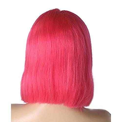 Glueless Hot Pink Bob Wigs Human Hair 100% Brazilian Remy Hair13X4 Hd Transparent Pink Straight Bob Wigs Baby Hairline With Pre