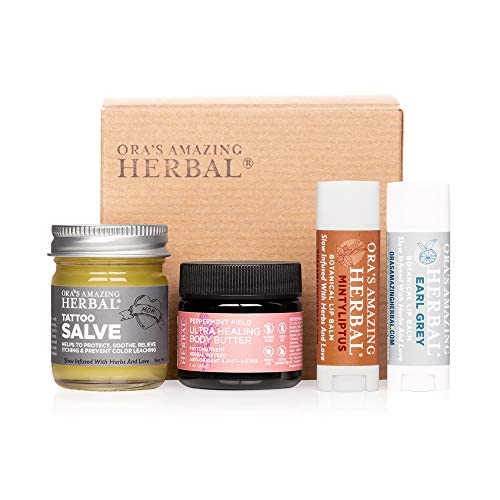 Ora's Amazing Herbal Tattoo Aftercare, Body Butter and Natural Lip Balm Set, Great Gift for Men with Tattoos, All Natural Skinca