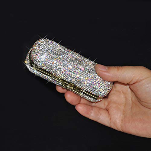 Bestbling Bling Rhinestone Crystal Lipstick Case Holder Organizer bag Cosmetic Storage for Women's Lipstick Jewelry Kit (Silver)