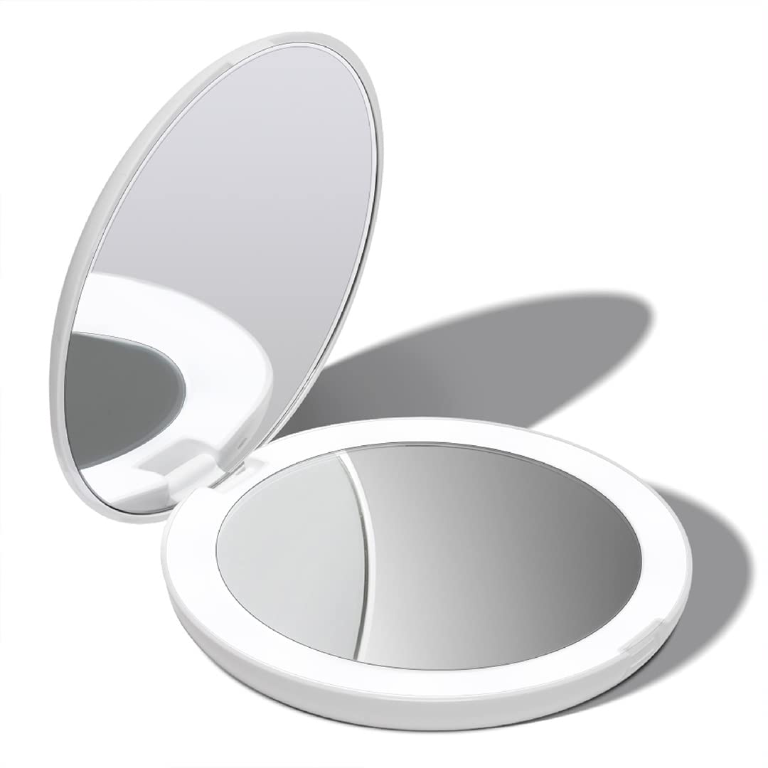 Fancii LED Lighted Travel Makeup Mirror, 1x/10x Magnification - Daylight LED, Compact, Portable, Large 5 Wide Illuminated Foldin