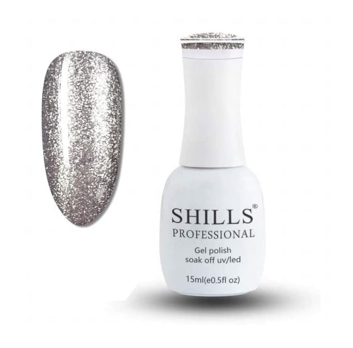 Shills Professional Soak Off Uv Led Glitter Finish Gel Polish Silver 15 Ml New181