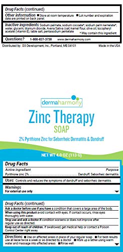 Dermaharmony 2% Pyrithione Zinc (ZnP) Bar Soap 4 oz - Crafted for Those with Skin Conditions - Seborrheic Dermatitis, Dandruff,