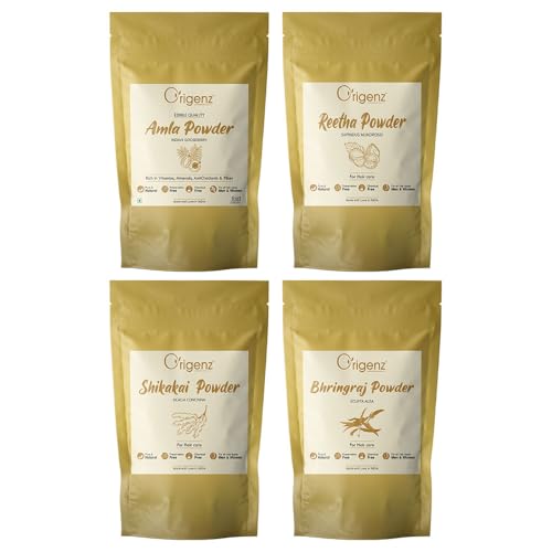 Origenz Natural Hair Care 4 Powders Combo 1 Kg - Amla Reetha Shikakai Bhringraj Powder For Pack, Wash, Mask, Shampoo, Dandruff, 