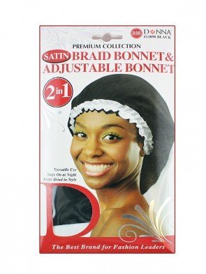 Donna Collection Donna Premium Collection 2in1 Satin Braid Bonnet & Adjustable Bonnet - Black Color