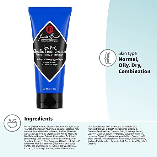 Jack Black - Deep Dive Glycolic Facial Cleanser, 3 Fl Oz - Clay-Based Cleanser, PureScience Formula, Facial Cleanser and Mask, R