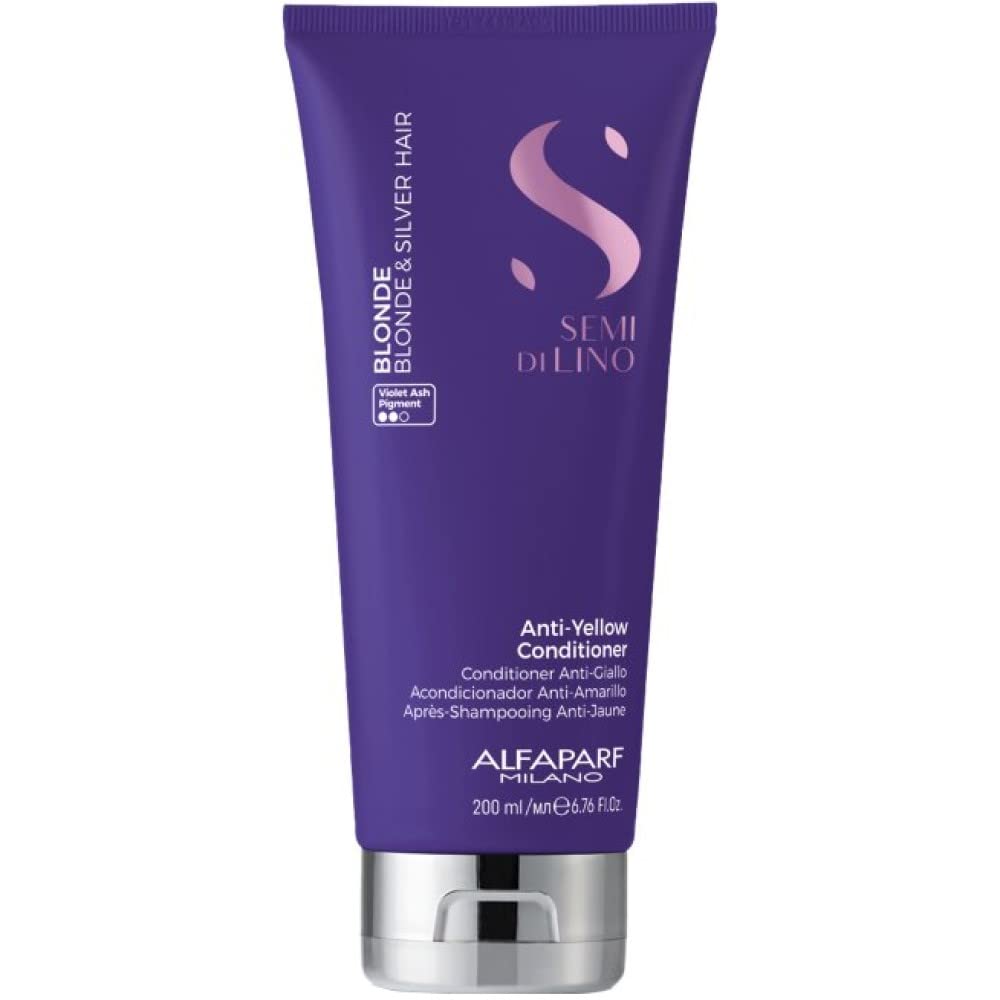 Alfaparf Milano Semi Di Lino Blonde Anti-Yellow Conditioner For Blonde, Platinum And Silver Hair - Paraffin Free Purple Conditio