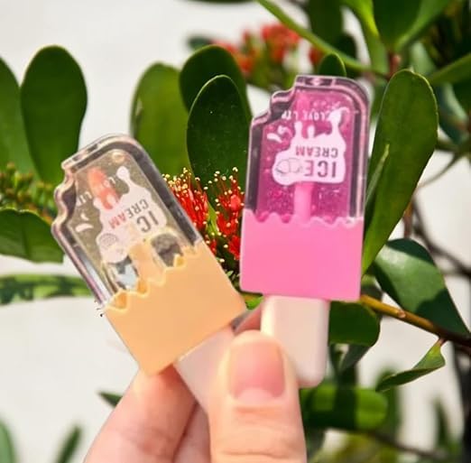 Pack Of 2 IceCream Shaped Lip Gloss | Cute Korean Lip Balm For Girls | Shiny Pink Glitter Lip Tint | LongLasting Waterproof Li