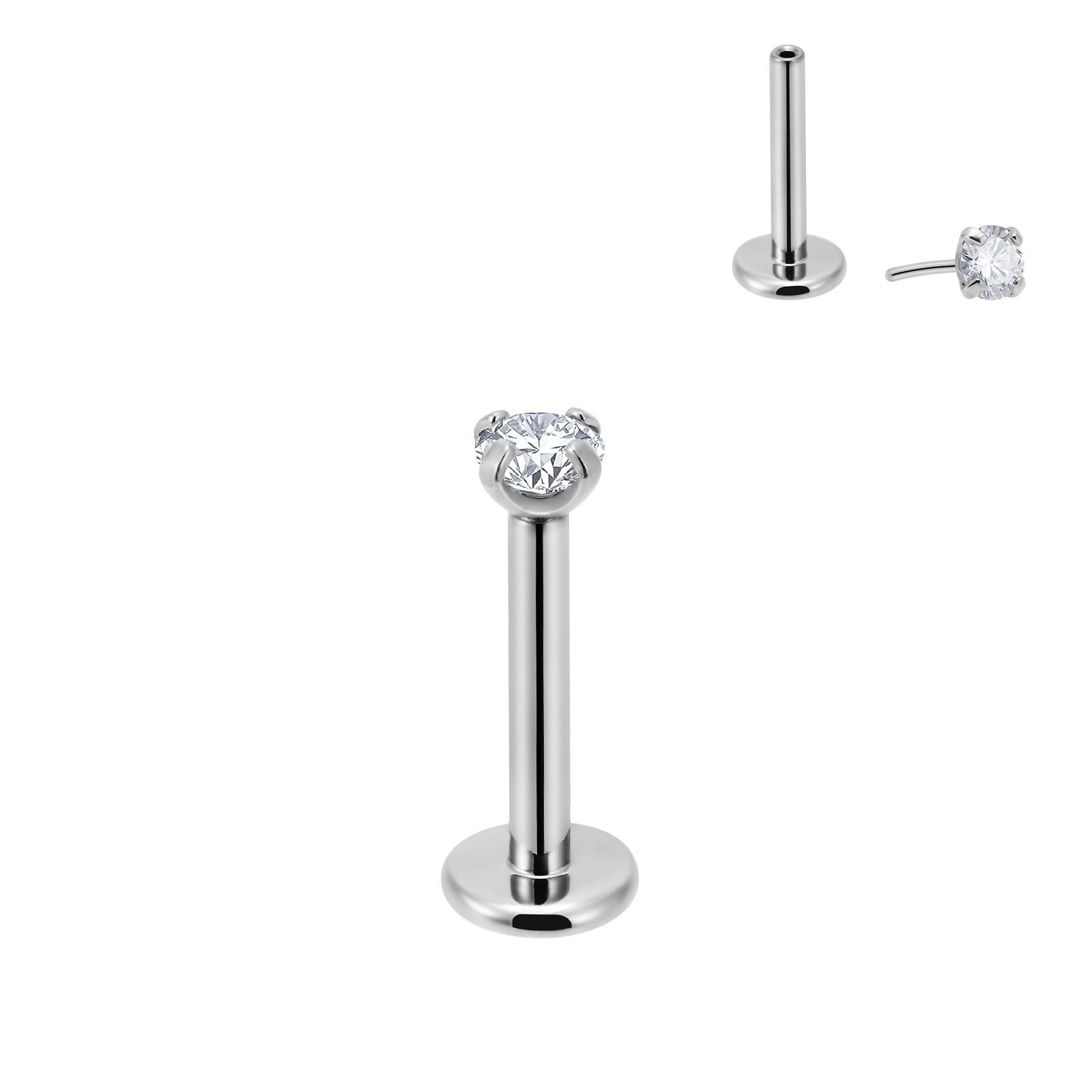 NewkeepsR 16G G23 Titanium Press Fit Threadless Push Pop in 2.5mm Cubic Zirconia Top Labret Lip Monroe Stud Tragus