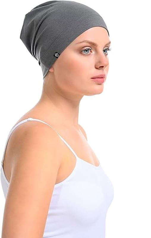 Bismaadh Bamboo And Cotton Cap For Chemo, Hair Loss, Sleep Cap Dark Grey