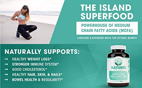 Natures Wellness Organic Coconut Oil 2000mg - Healthy Skin, Nails, Hair Growth - Extra Virgin, Cold Pressed, Unrefined Non GMO -
