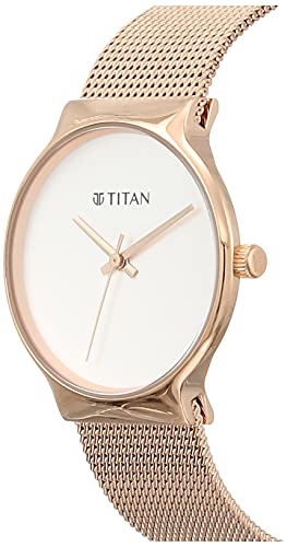 Titan Women Leather Silver White Dial Analog Watch -Nr95141Wm01, Band Color-Rose Gold, Rose Gold, Strap, Rose Gold, Strap