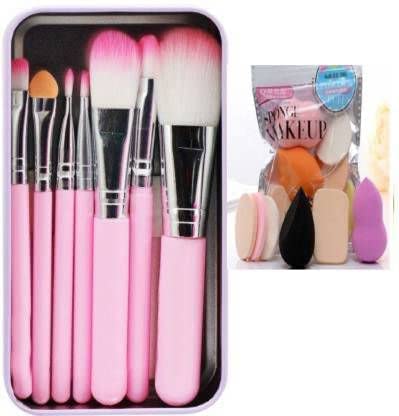 Jaayansha 7 Pcs Pink Makeup Brushes Set With Pack Of 6In1 Makeup Sponges For Face Makeup  (Pack Of 13)