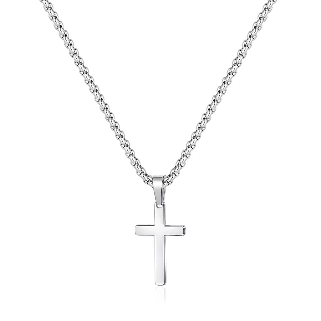Ursteel Cross Necklace for Men, 925 Sterling Silver Chain Mens Cross Necklaces Stainless Steel Cross Necklace for Men 16 Inch Cr