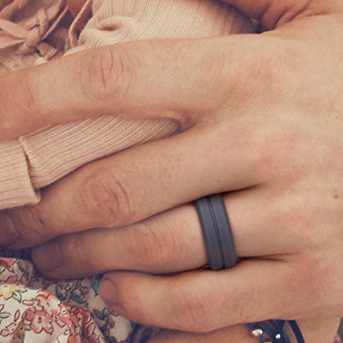 Silicone Wedding Ring - Engraved Middle Line - Grey By Roq For Men - 16 Mm Ring