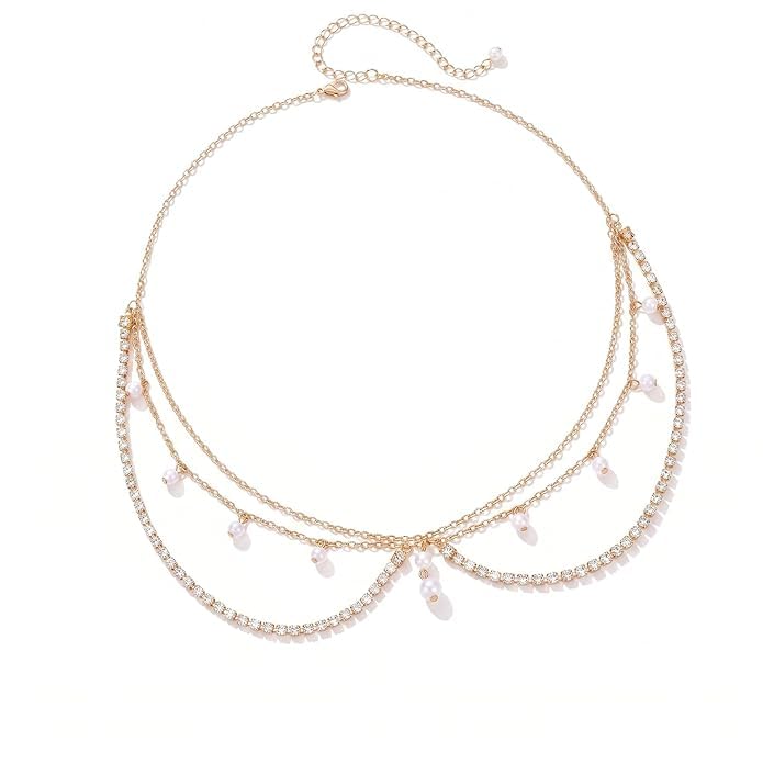 Boho Pearl Head Chain Jewelry Gold Headpiece Rhinestone Layered Headband Hair Accessories For Women