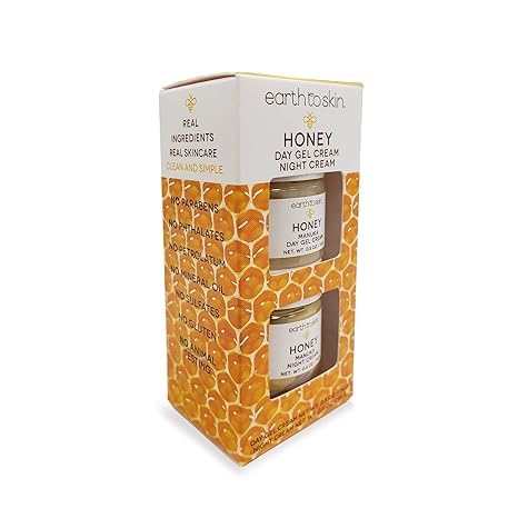 Earth To Skin Honey Manuka Mini Duo Set Day Gel Cream (0.5 Fl Oz) and Night Cream (0.5 Fl Oz) with Hyaluronic Acid & Vitamin E,