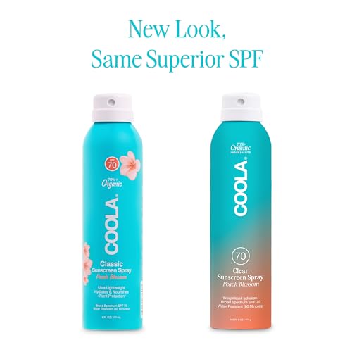 Coola Organic Sunscreen Spf 70 Sunblock Spray, Dermatologist Tested Skin Care For Daily Protection, Vegan And Gluten Free, Peach