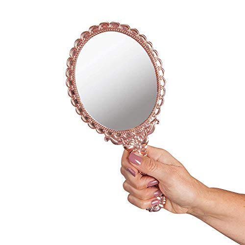 Yangshine Handheld Mirror With Handle, Makeup Compact Travel Hand Mirrors Mini Vintage Make Up Hand Held Mirror Oval Purse Packe
