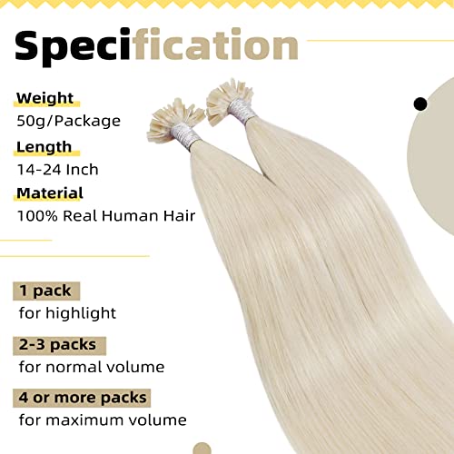 Ugeat 20 Inch White Blonde U Tip Hair Extensions Pre Bonded Hair Extensions Real Human Hair Keratin Hot Fusion Hair Extensions R