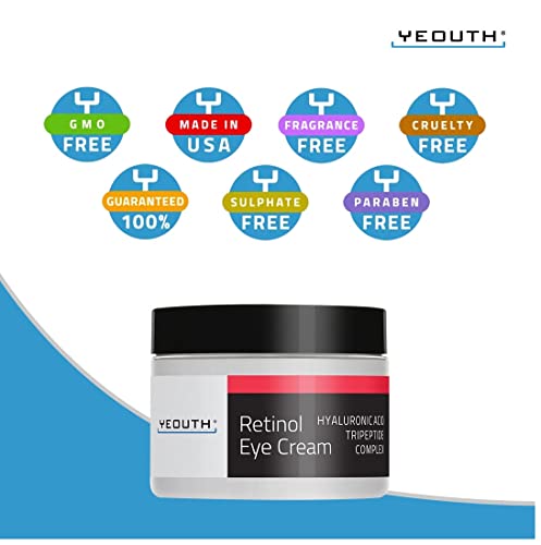 Yeouth Retinol Eye cream with Hyaluronic Acid, Hydrating Under Eye cream for Dark circles and Puffy Eyes, Anti Aging Eye cream,
