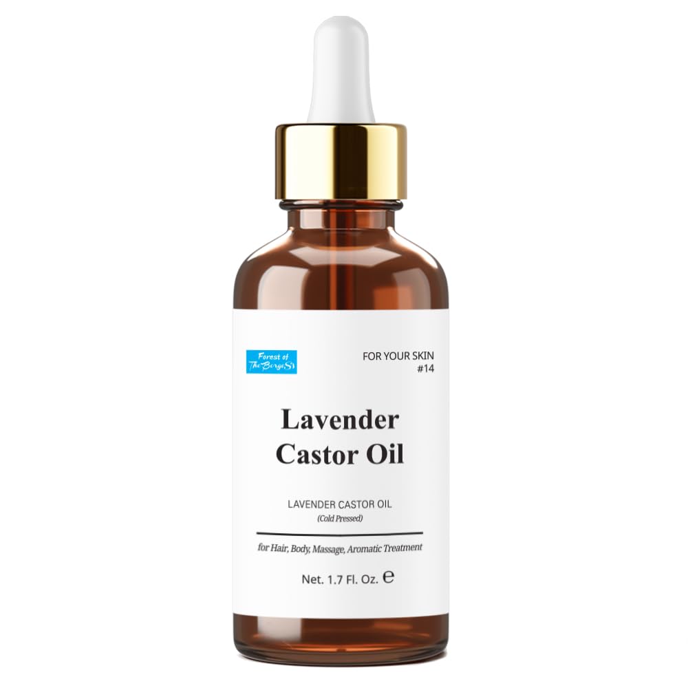 Lavender Castor Oil 1.7 fl. oz. Dropper, Cold Pressed, for Hair, Lashes, and Brows Growth Thickening, Massage Oil, for Cosmetic 