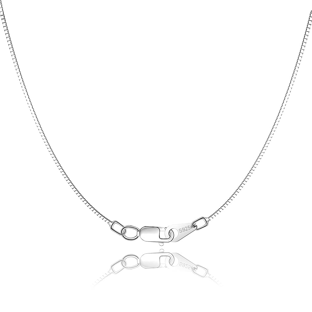 Jewlpire 925 Sterling Silver Chain for Women Girls 0.8mm Box Chain Lobster Claw Clasp - Italian Necklace Chain - Super Thin & St