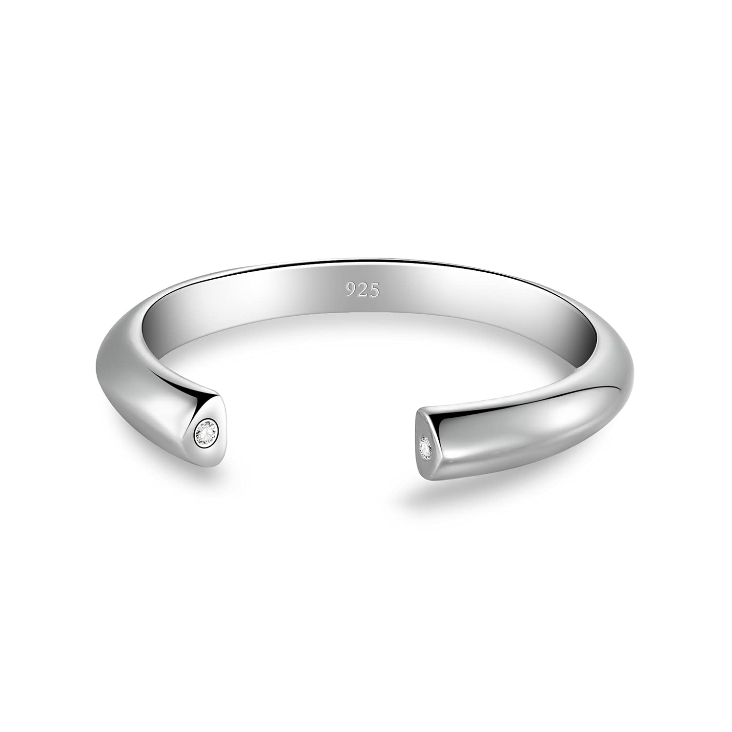 BORUO 925 Sterling Silver Toe Ring, Hypoallergenic Adjustable CZ Band Ring 2mm