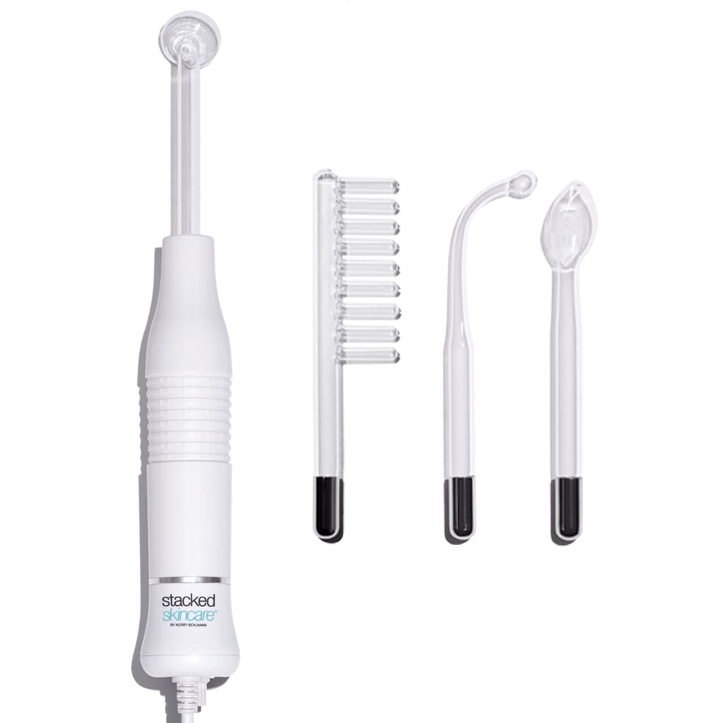 StackedSkincare High Frequency Wand for Acne, Face Tool to Clear Pores and Reduce Redness, Includes Gas Electrodes