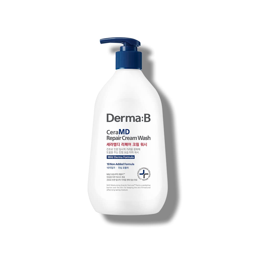 Derma B CeraMD Repair Cream Wash, Unscented Fragrance Free Creamy Face & Body Cleanser for Dry Sensitive Itchy Skin, Deep Moistu
