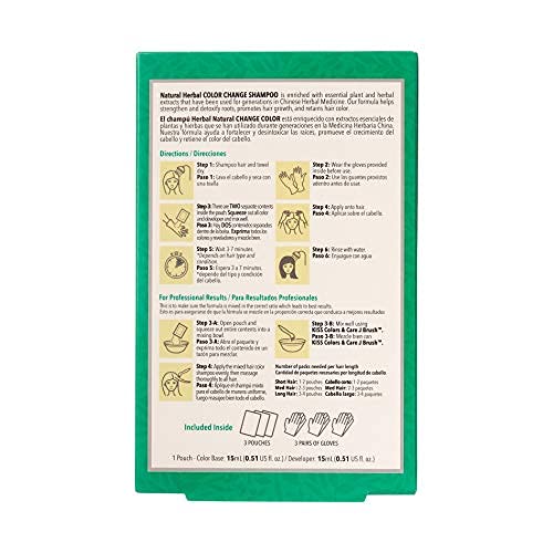 Kiss Quick Cover Natural Herbal Color Change Shampoo 3 Pouches (2 Pack, Shampoo&Mascara (Natural Black))