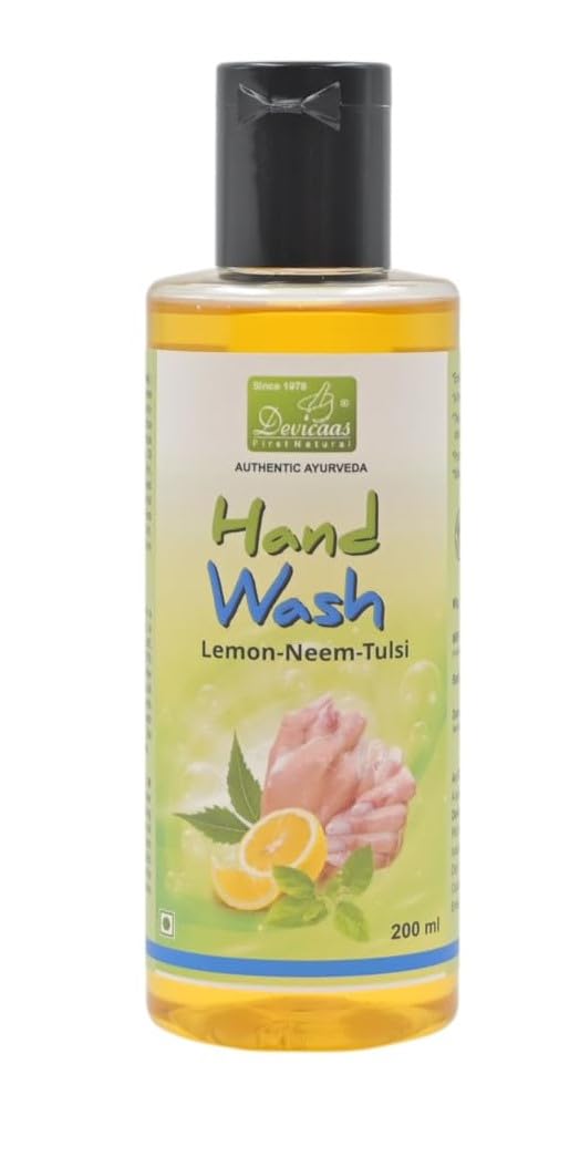 Devicaas Authentic Ayurveda Lemon Neem Tulsi Herbal Hand Wash 200Ml | Gentle Cleansing Liquid Hand Wash | Refreshing Daily Hand 