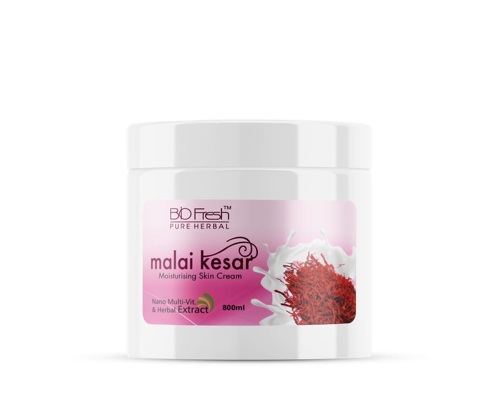 Biofresh Herbals Malai Kesar Body Cream - 800Ml Nourishing Body Milk Soft Lotion 24 Hours Moisturization For Healthy Skin Lightw