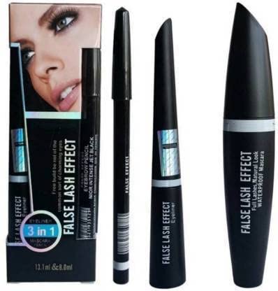 Lecherous Beauty 3 In 1 Combo Of Waterproof Black, Semi-Matte Eyeliner, Mascara & Kajal Pencil