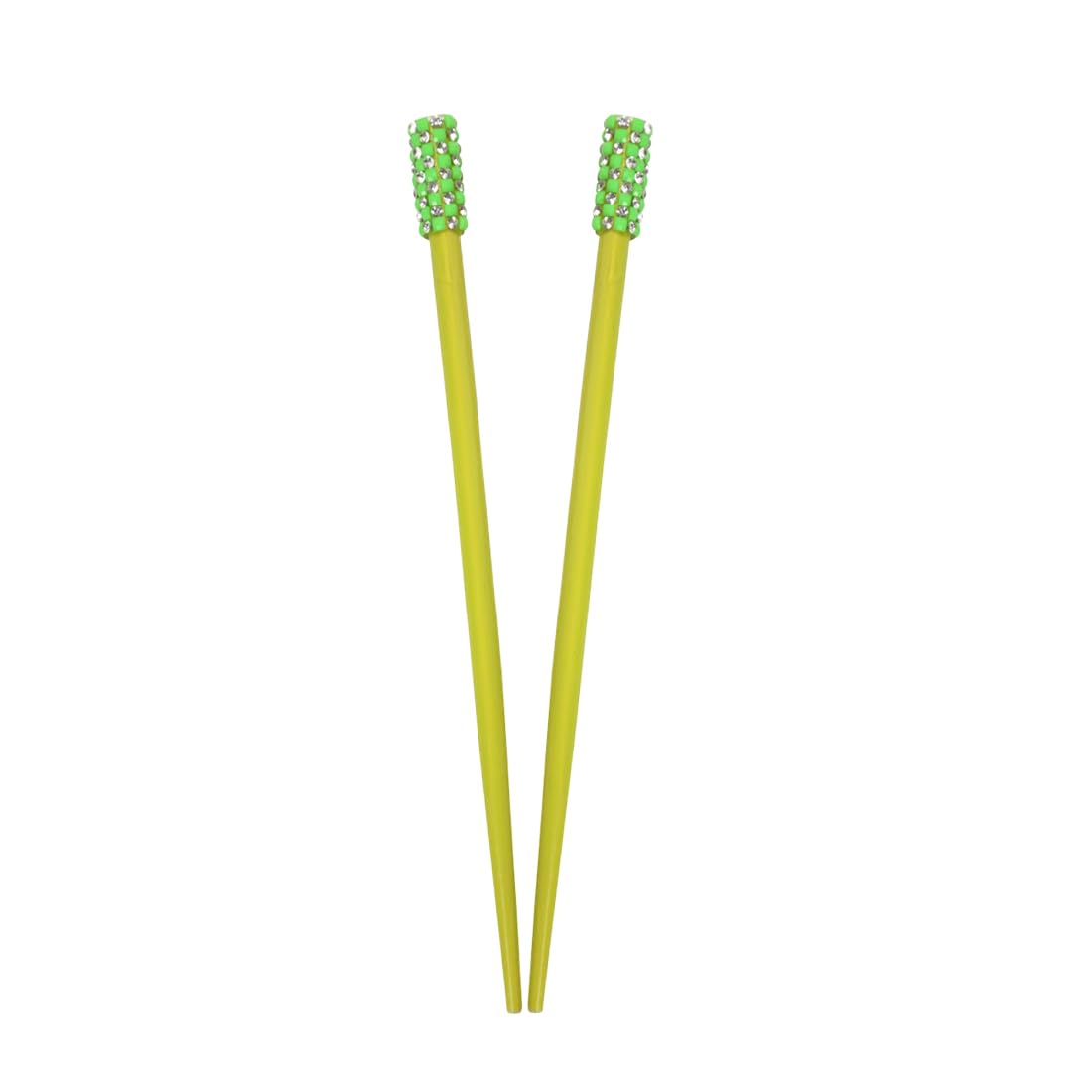 Set of 2 Hair Sticks Chopsticks with Colored Studded Tops 7.5 inches Long for Women - Green