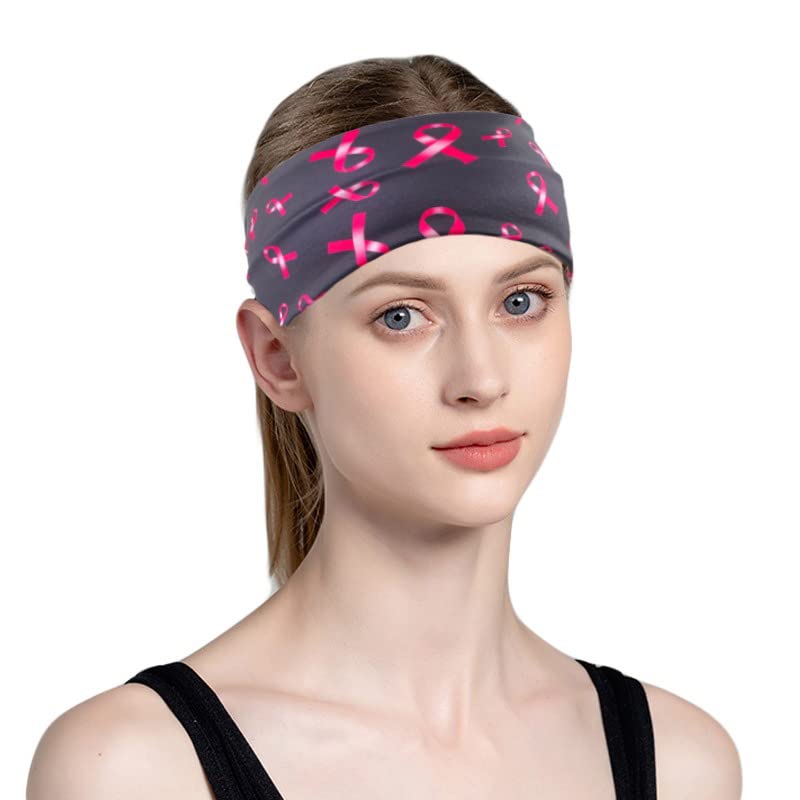 Breast Cancer Awareness Turban Headband Breast Cancer Awareness Pink Ribbon Headwear BCA10 (Black Band)