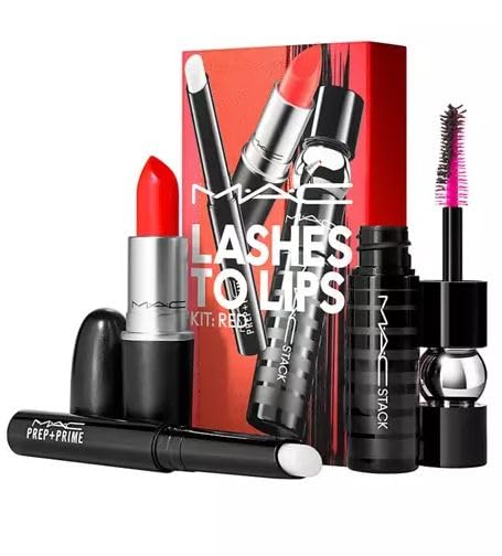 M.A.C Lashes To Lips Kit: Red  Lipstick (Lady Danger), Mascara (Black Stack) & Primer