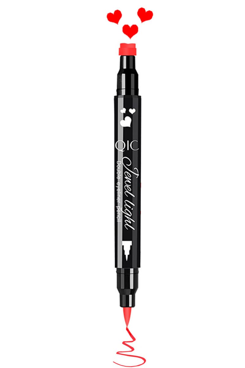 Go Ho Red Liquid Eyeliner Stamp,Heart Stamp Eyeliner Red Makeup,Harley Costume Makeup,Double-Seal Waterproof Eyeliner Pen,Long-L