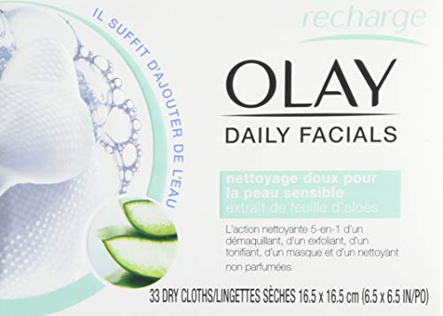 Olay Daily Facials Gentle Clean 5-In-1 Water Activated Cloths With Vitamin E For Younger Looking Skin, 33 Ea (Pack Of 2)