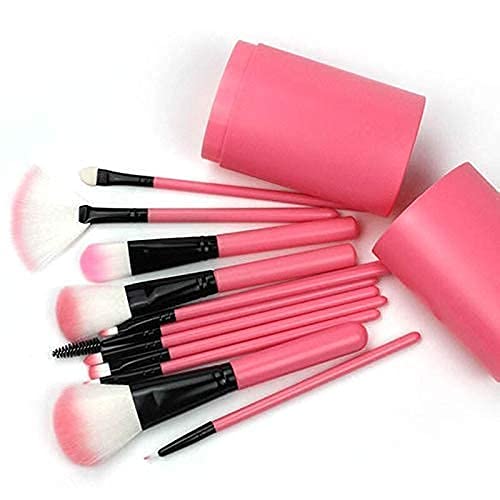 Sunisa Soft Pink Synthetic Bristle Makeup Brushes Set Of 12 With Plastic Case  (Pack Of 13)