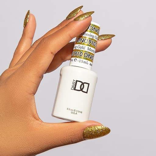 Dnd Gel Polish Set, Glitter Collection, Uv Gel Polish And Air Dry Nail Lacquer, Matching Chip-Free Polish Duo, 910 Morning Gold,