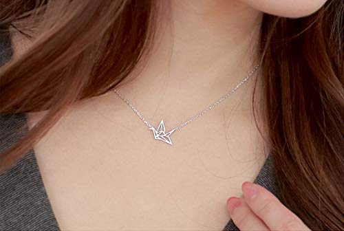 Baydurcan Paper Cranes Necklace Paper Cranes Pendant Chain Necklace with Message Card Gift Card (Silver Paper Cranes)