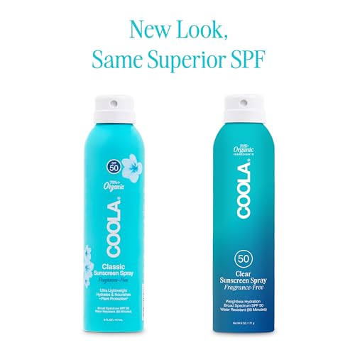 Coola Organic Sunscreen Spf 50 Sunblock Spray, Dermatologist Tested Skin Care For Daily Protection, Vegan And Gluten Free, Fragr